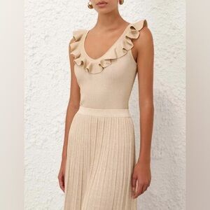 ZIMMERMANN Halliday Cream Gold Lure. Frill RUFFLE V-Neck Top